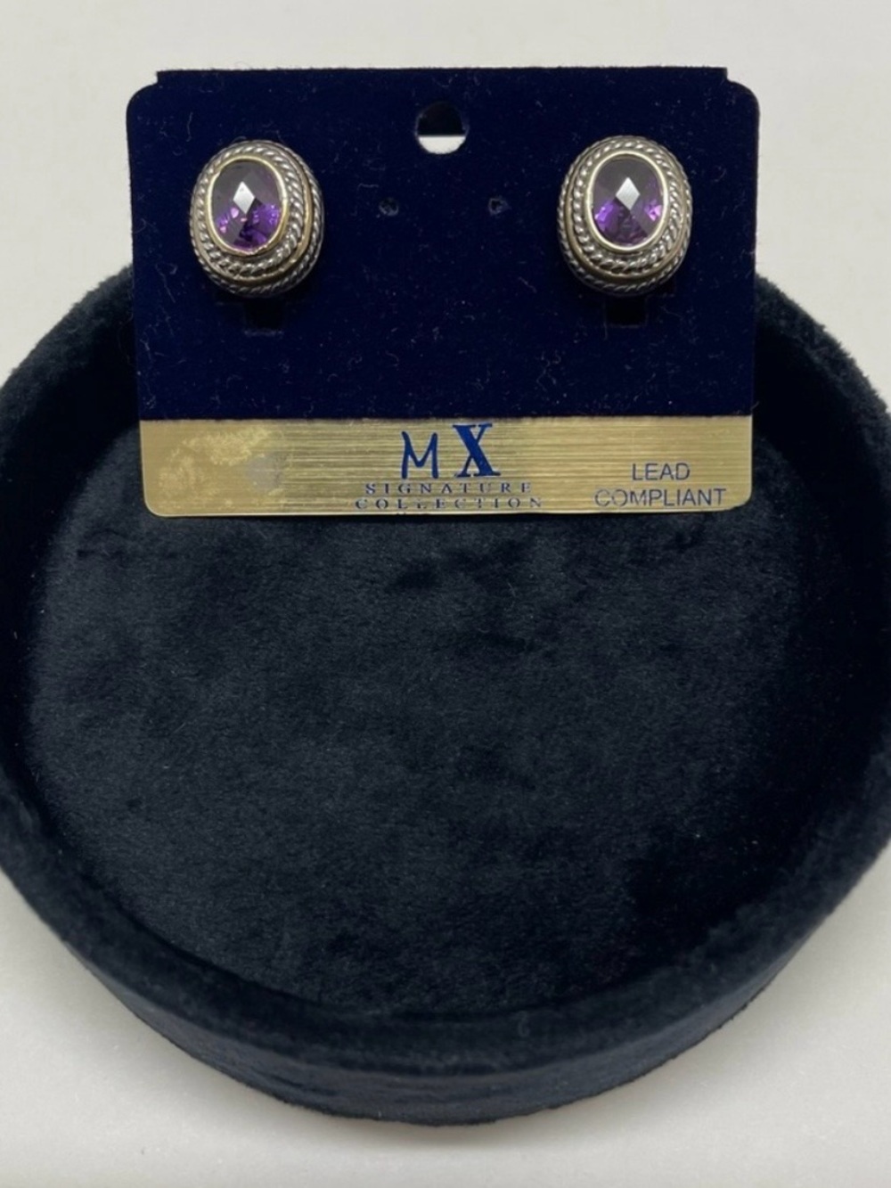 MX Signature Collection Vintage Silver Tone Rope Gold Tone Faux Purple Gem Studs